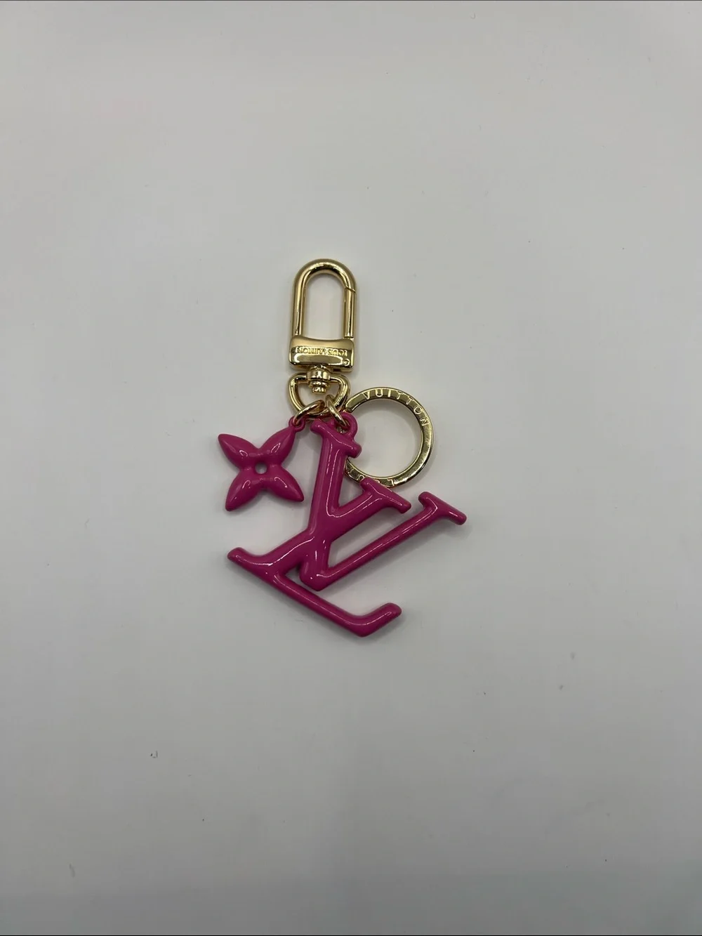 1412. Fuchsia Logo Keychain with Gold Hardware